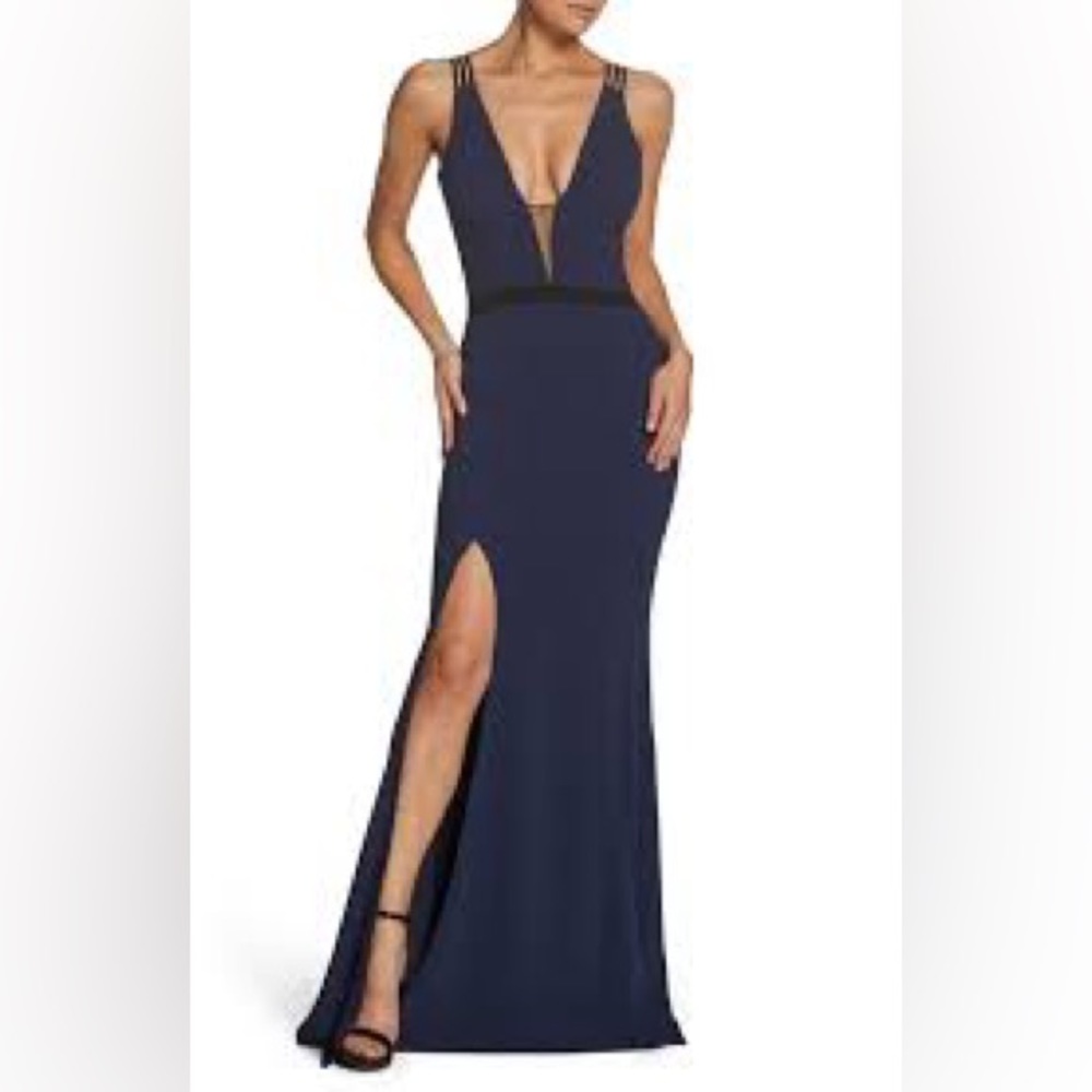 Dress the Population Lana Gown Black and Blue V Neck size Small